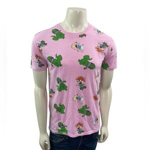 Nickelodeon Rugrats Mens Size M Short Sleeve Pink Chuckie Tommy Reptar T Shirt